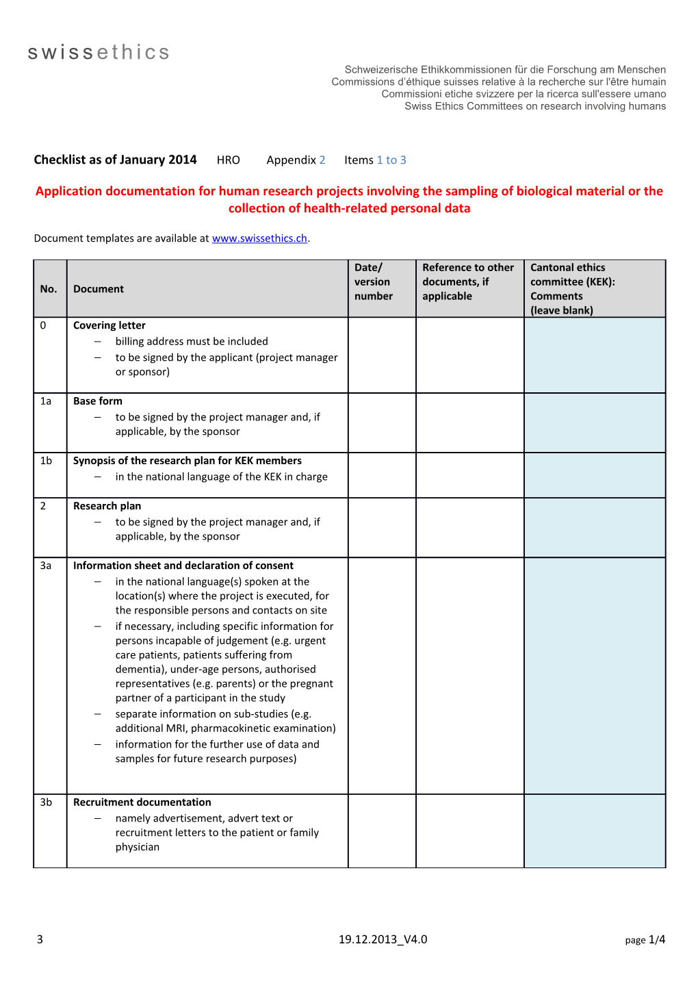 Checklist As of January 2014 HRO Appendix 2 Items 1 to 3