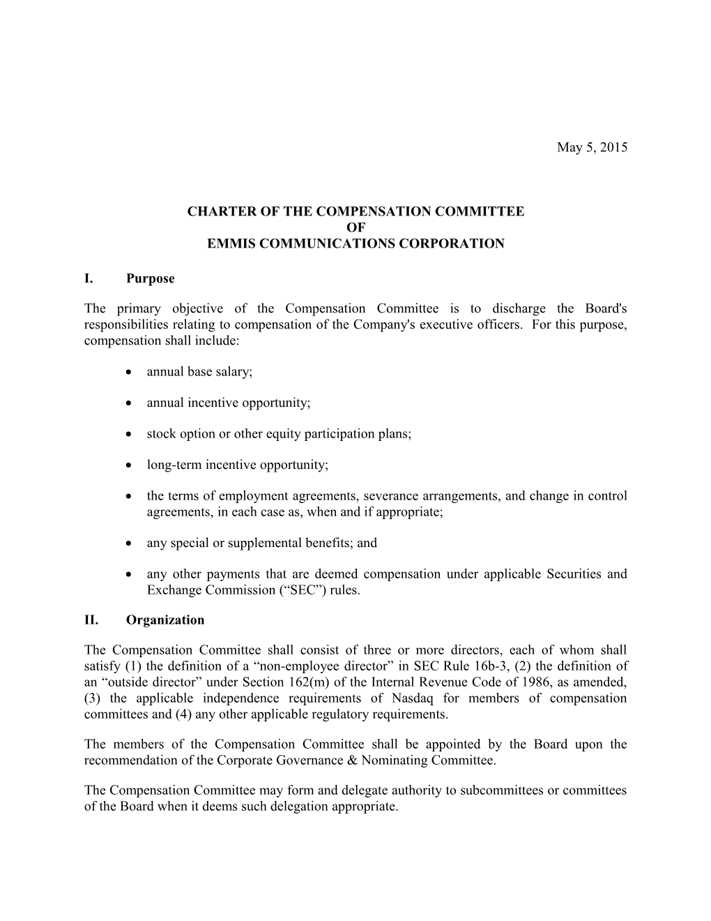 Charter of the Compensation Committee