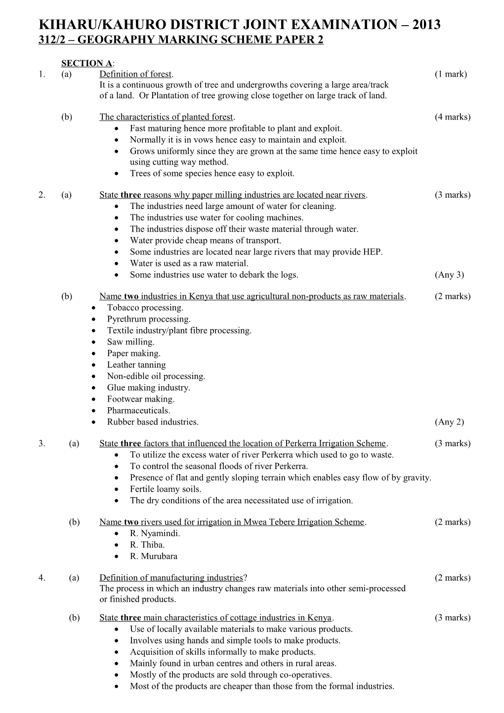 Murang’A East District Joint Examination – 2013