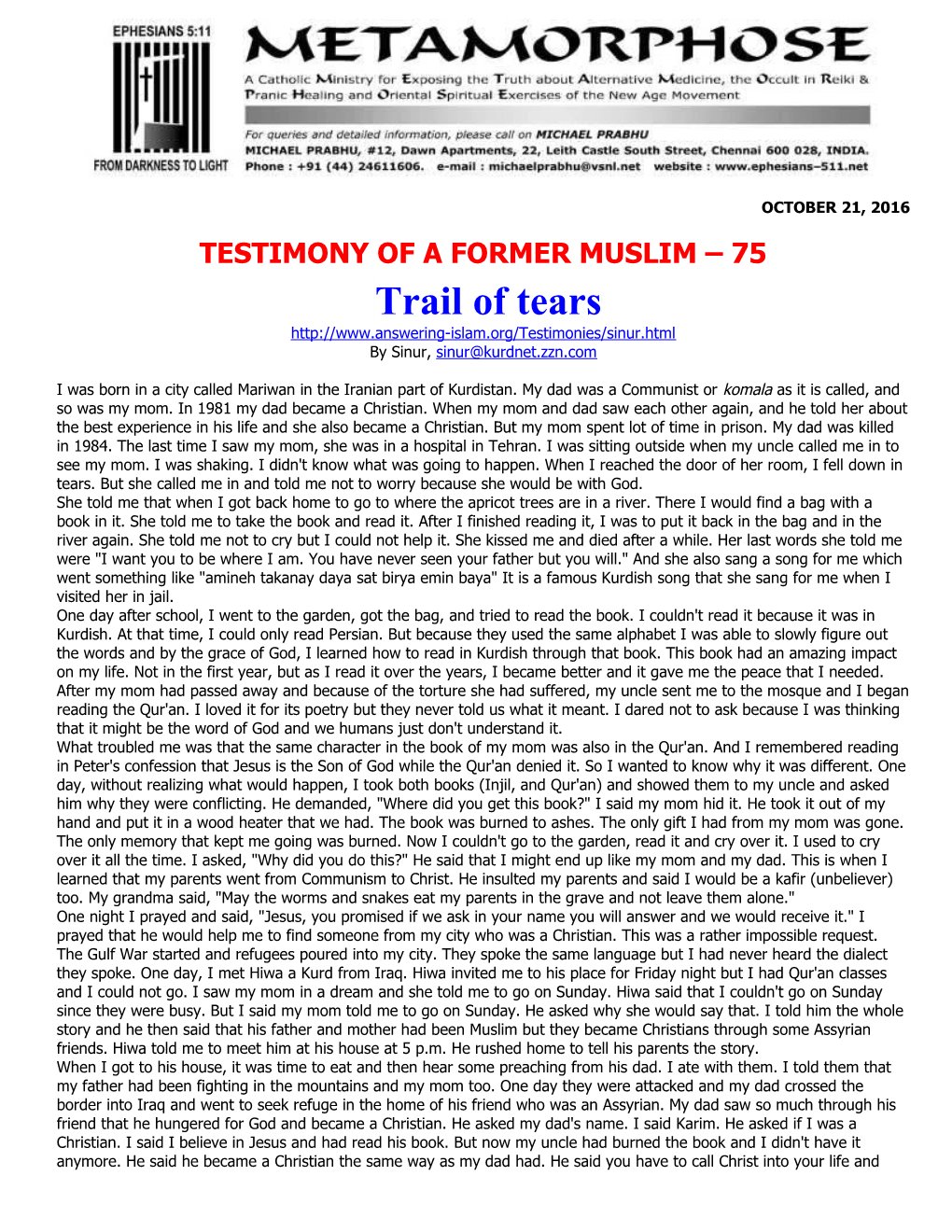 Testimony of a Former Muslim 75