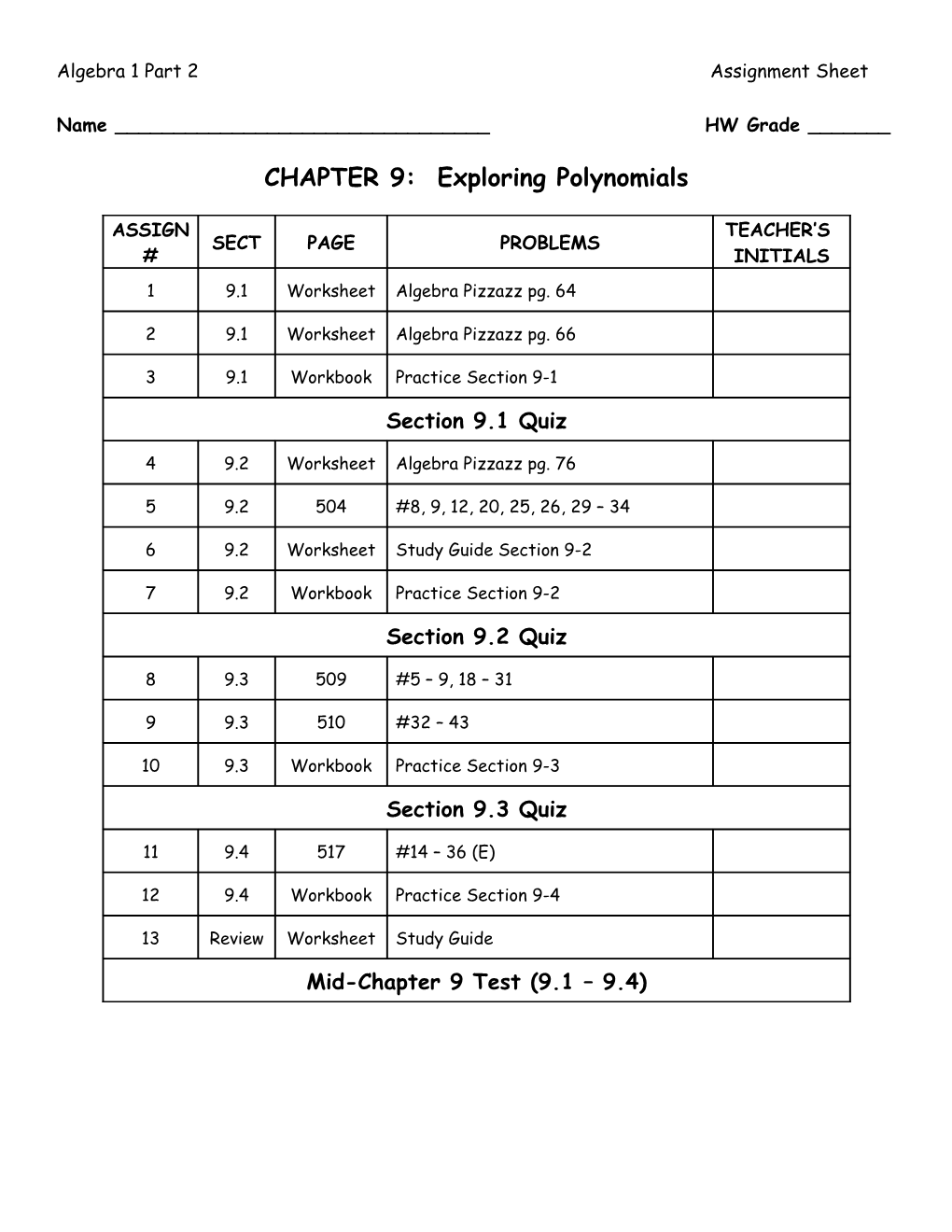 Student Grade Sheet