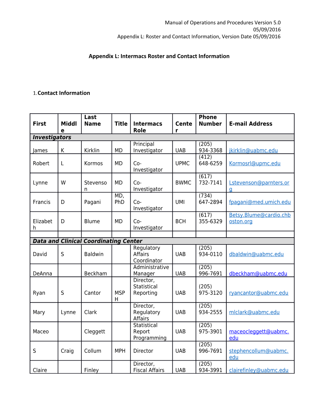 Manual of Operations and Procedures Version 5.0