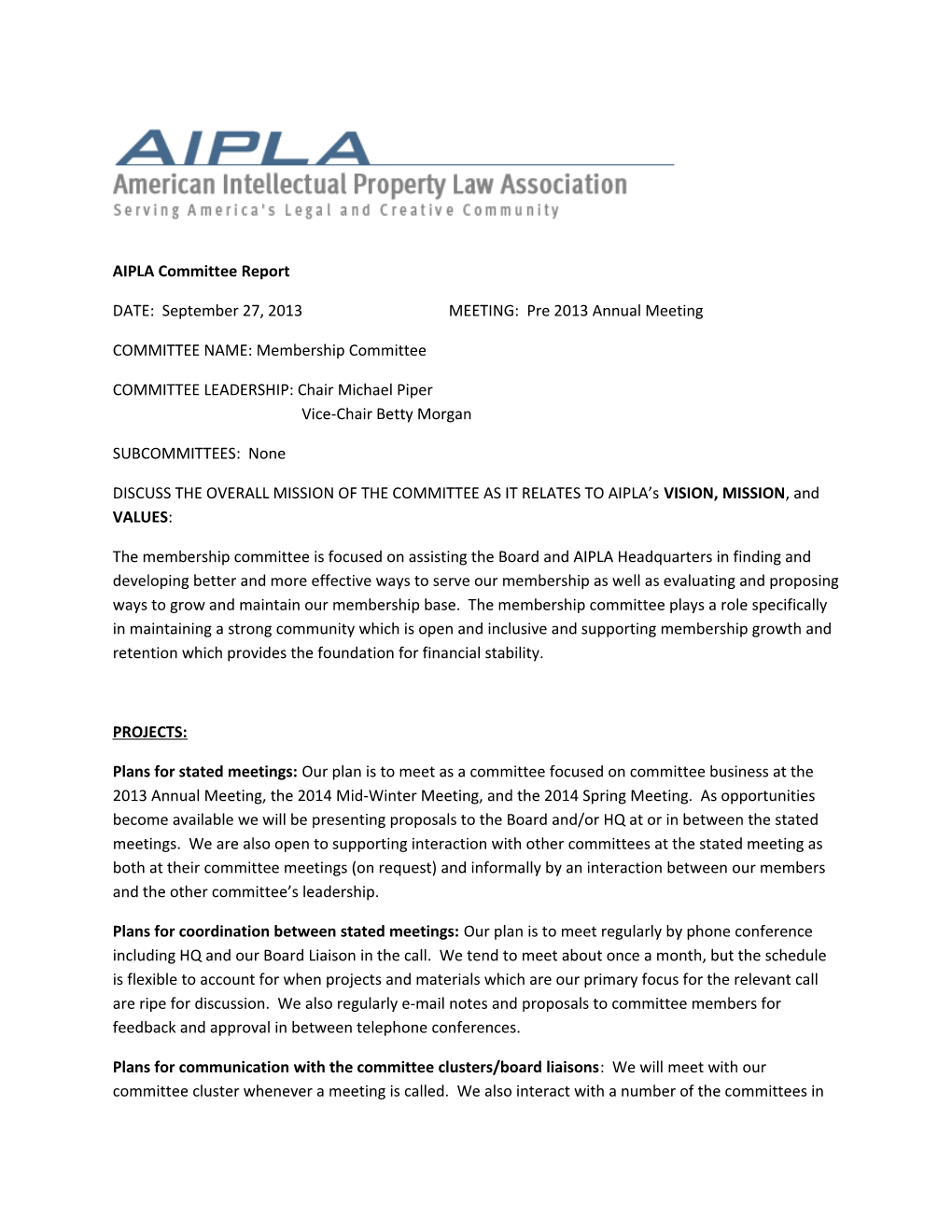AIPLA Committee Report