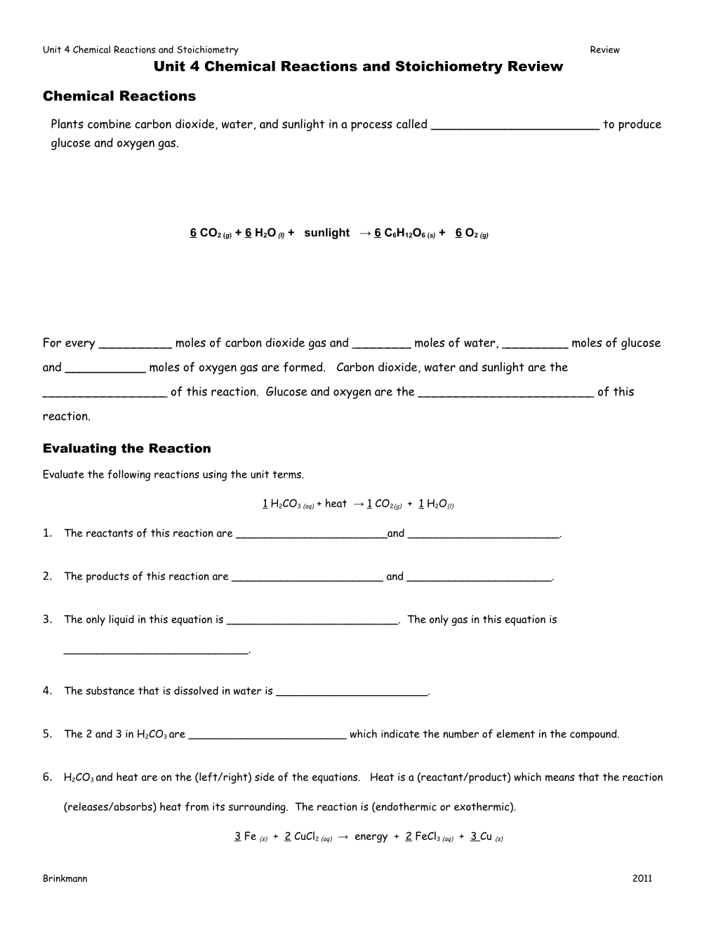 Chemical Reactions Review