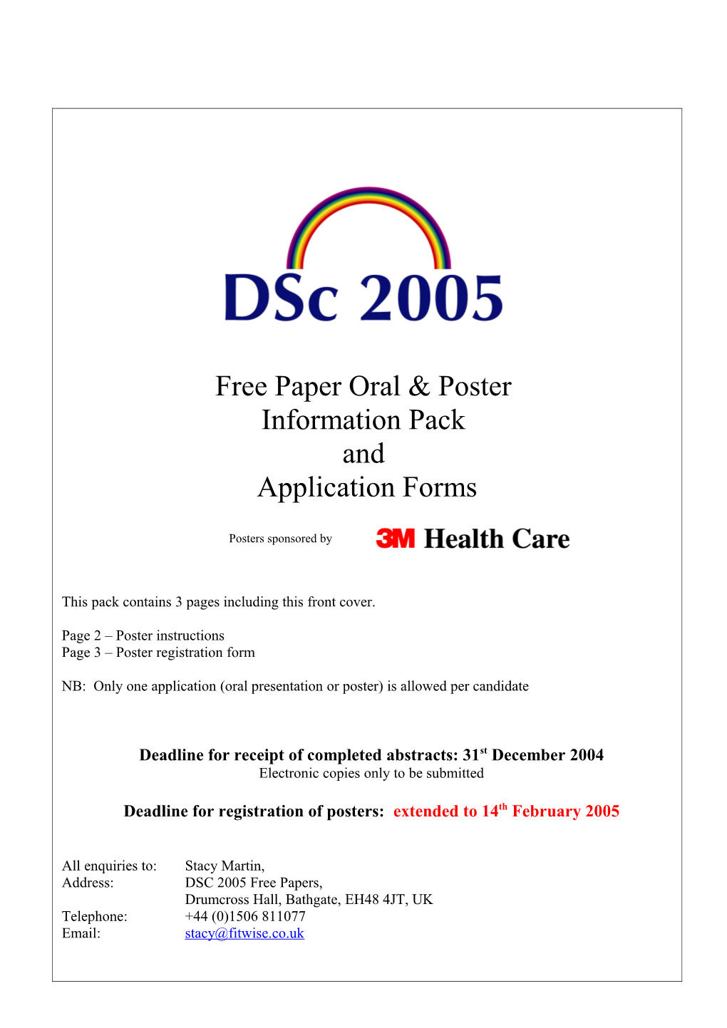 Dsc 2005- Free Paper Oral & Poster Information Pack and Application Forms