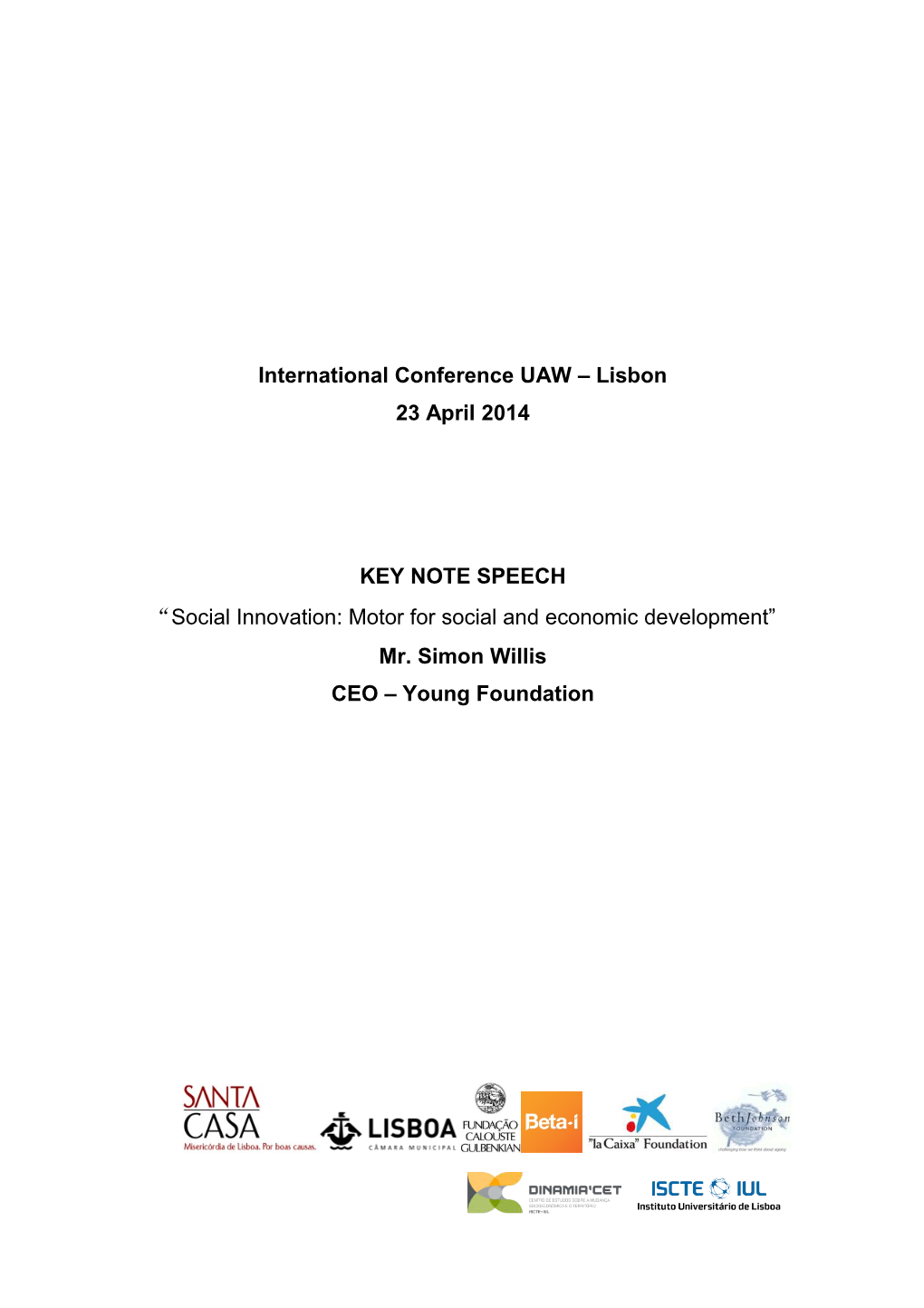International Conference UAW Lisbon