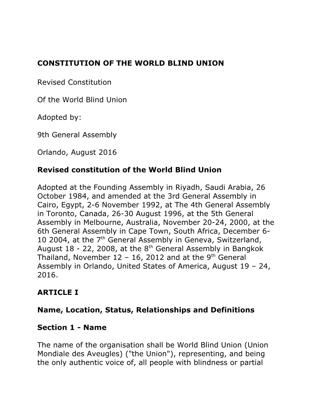 WBU Revised Constitution - 9Th GA 2016