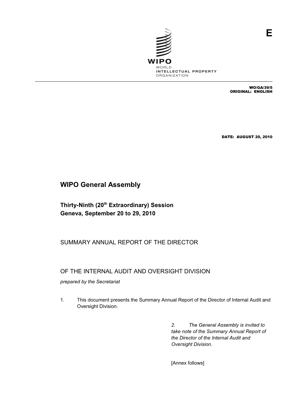 Summary Annual Report of the Director