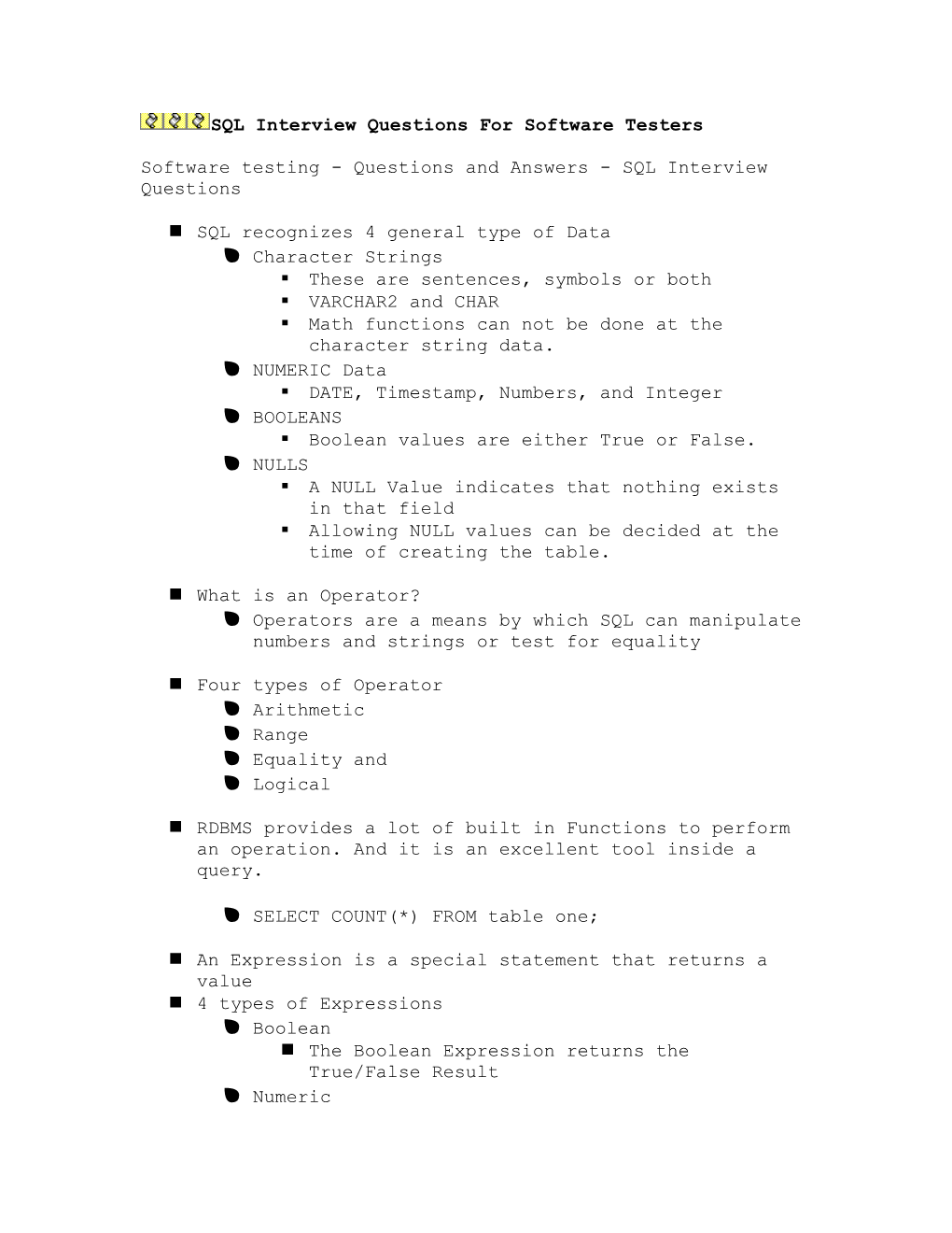 SQL Interview Questions For Software Testers