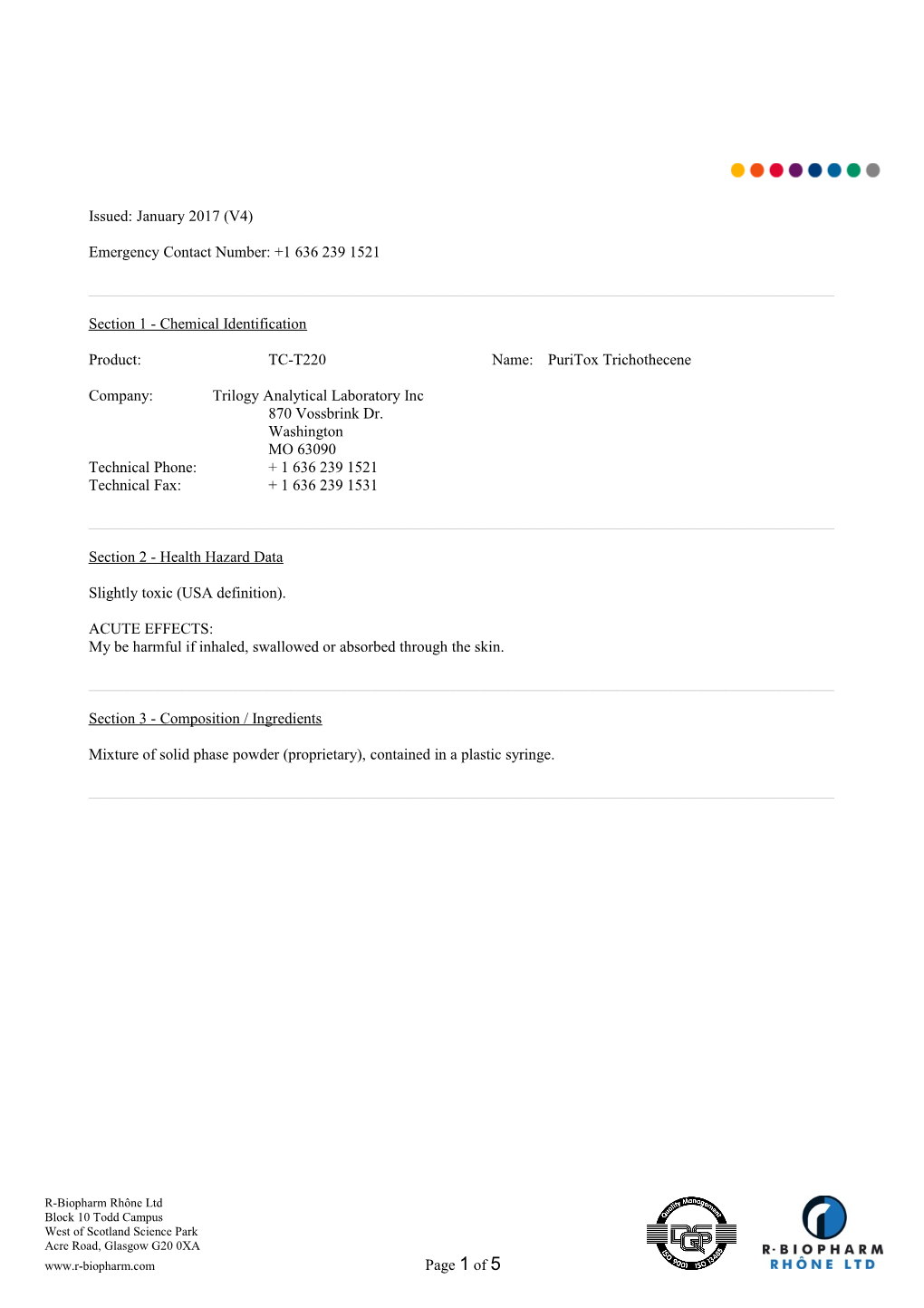 Aflatoxin Safe Data Sheet 1000Ng/Ml