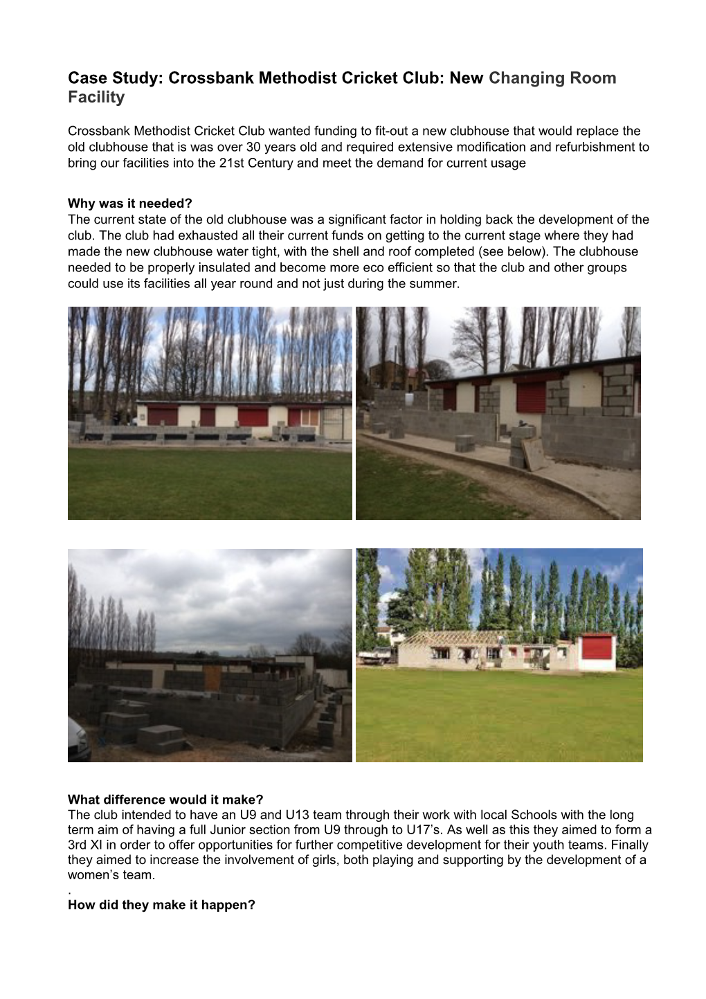 Case Study: Crossbank Methodist Cricket Club: New Changing Room Facility