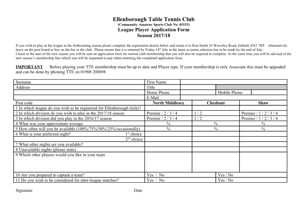 Ellenborough Table Tennis Club