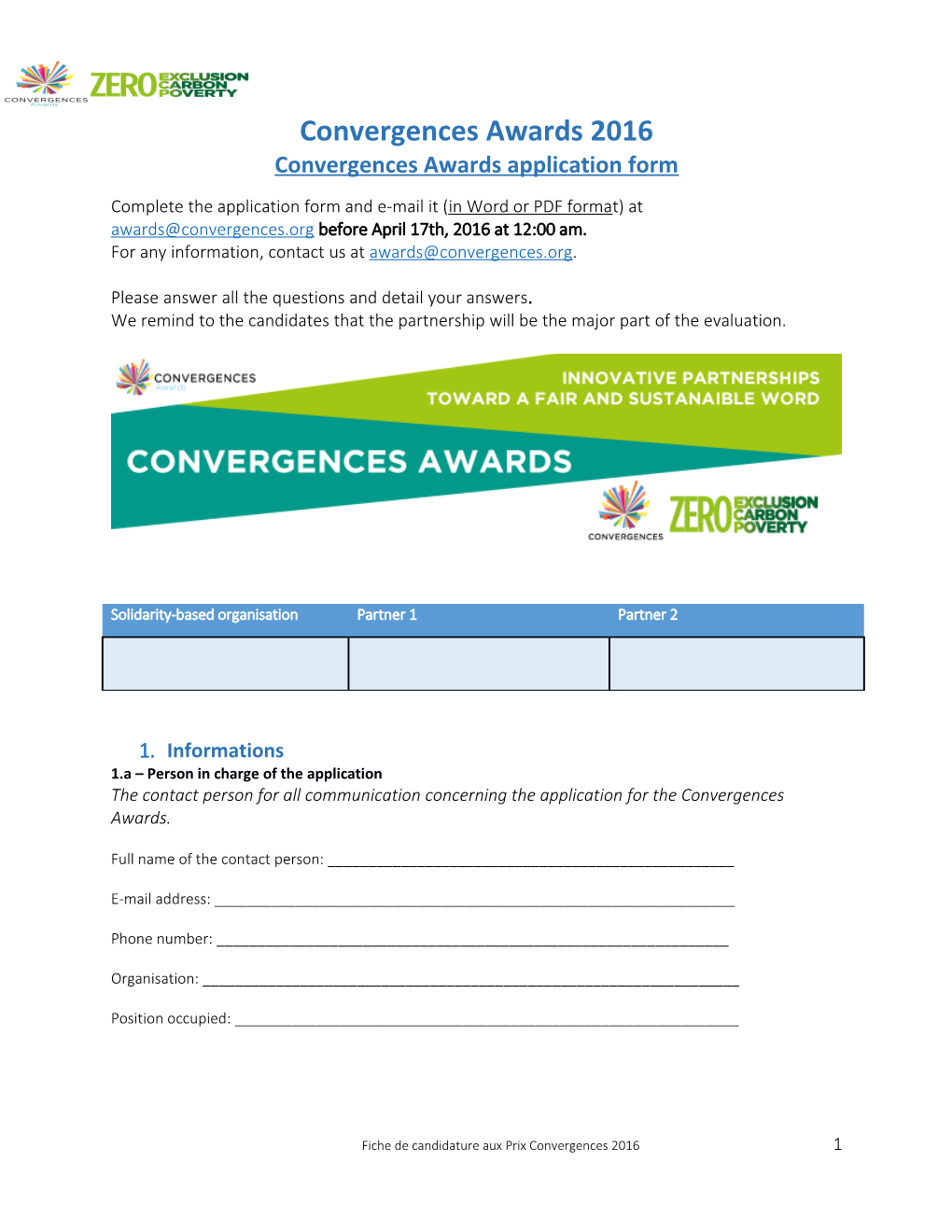 Convergences Awards Application Form