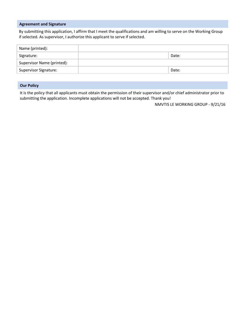 NMVTIS Law Enforcement Working Group Application Form