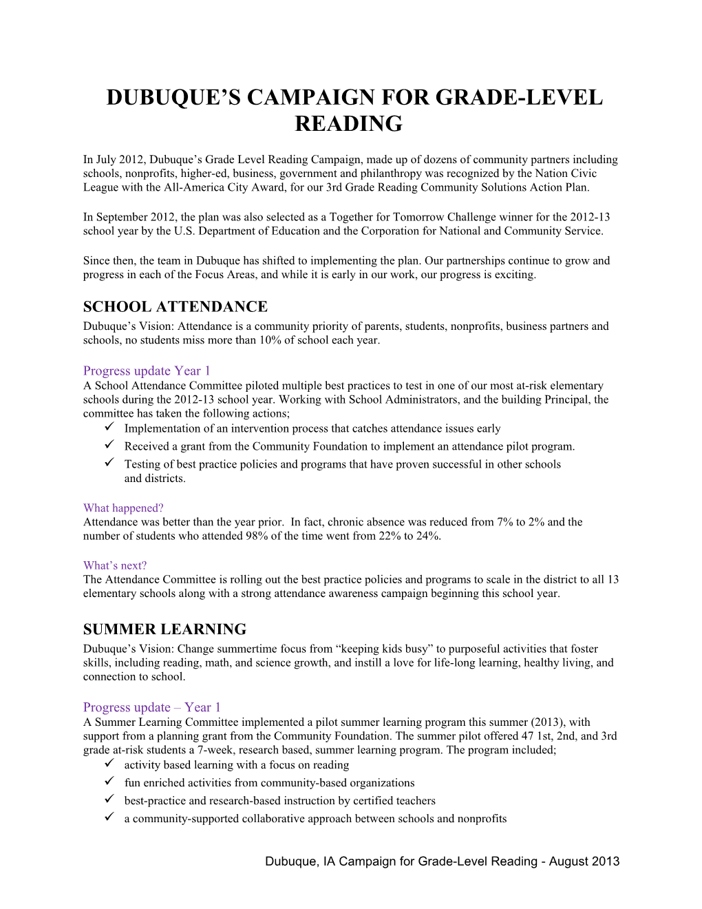 Dubuque S Campaign for Grade-Level Reading