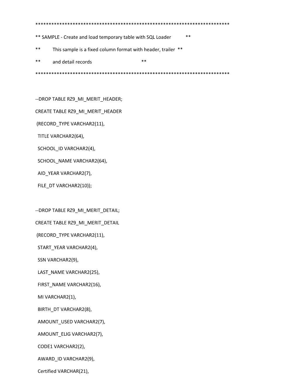 SAMPLE - Create and Load Temporary Table with SQL Loader