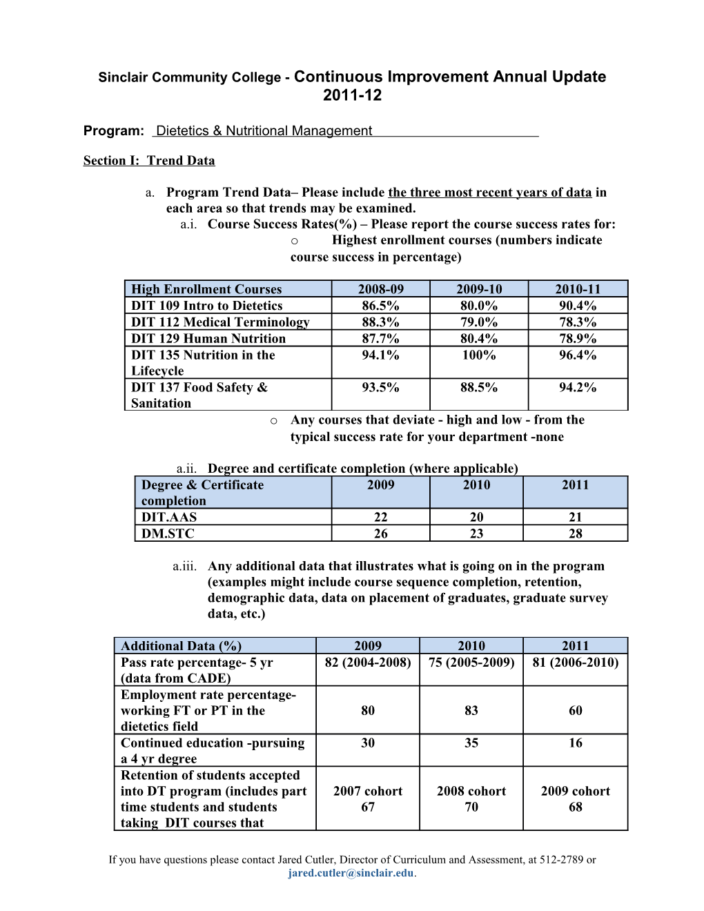 Sinclair Community College - Continuous Improvement Annual Update 2011-12 s2