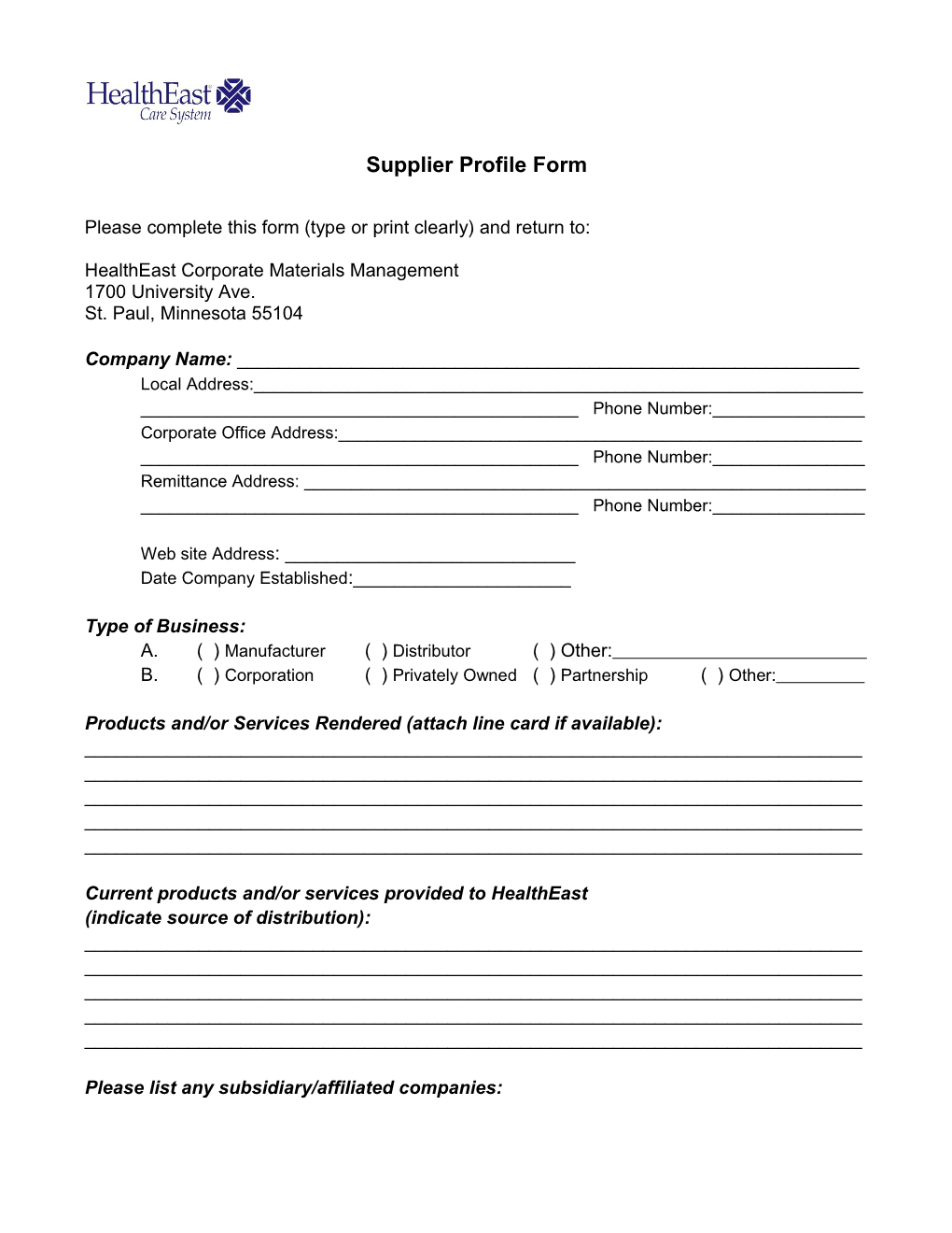 Please Complete This Form (Type Or Print Clearly) and Return To