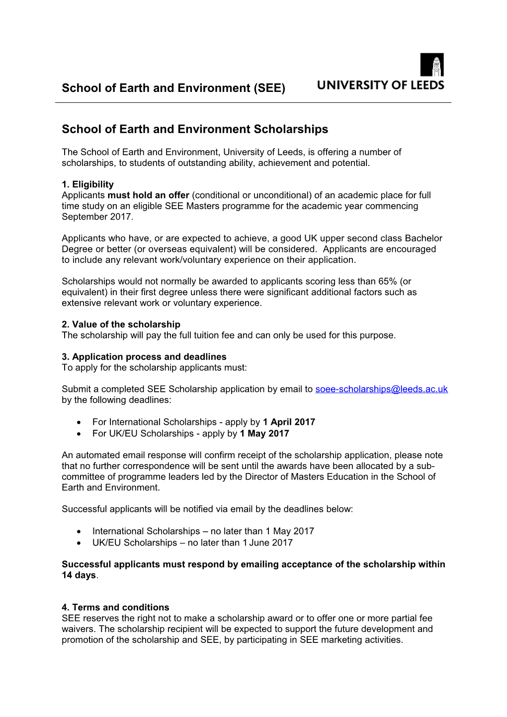 School of Earth and Environment Scholarships