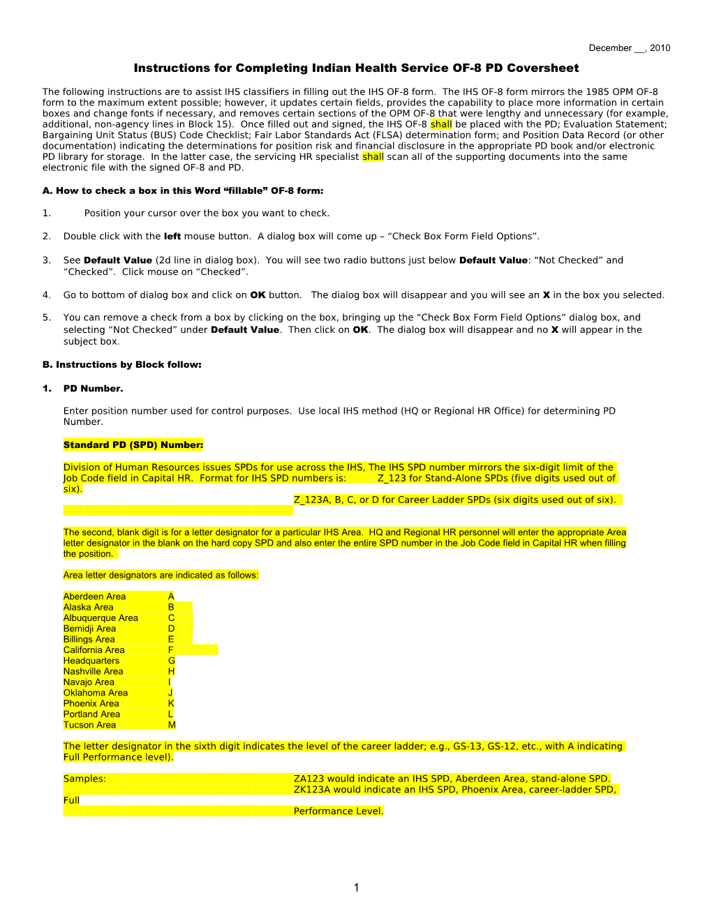 Instructions for Completing Indian Health Service OF-8