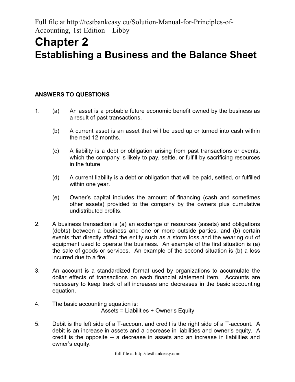 Establishing a Business and the Balance Sheet