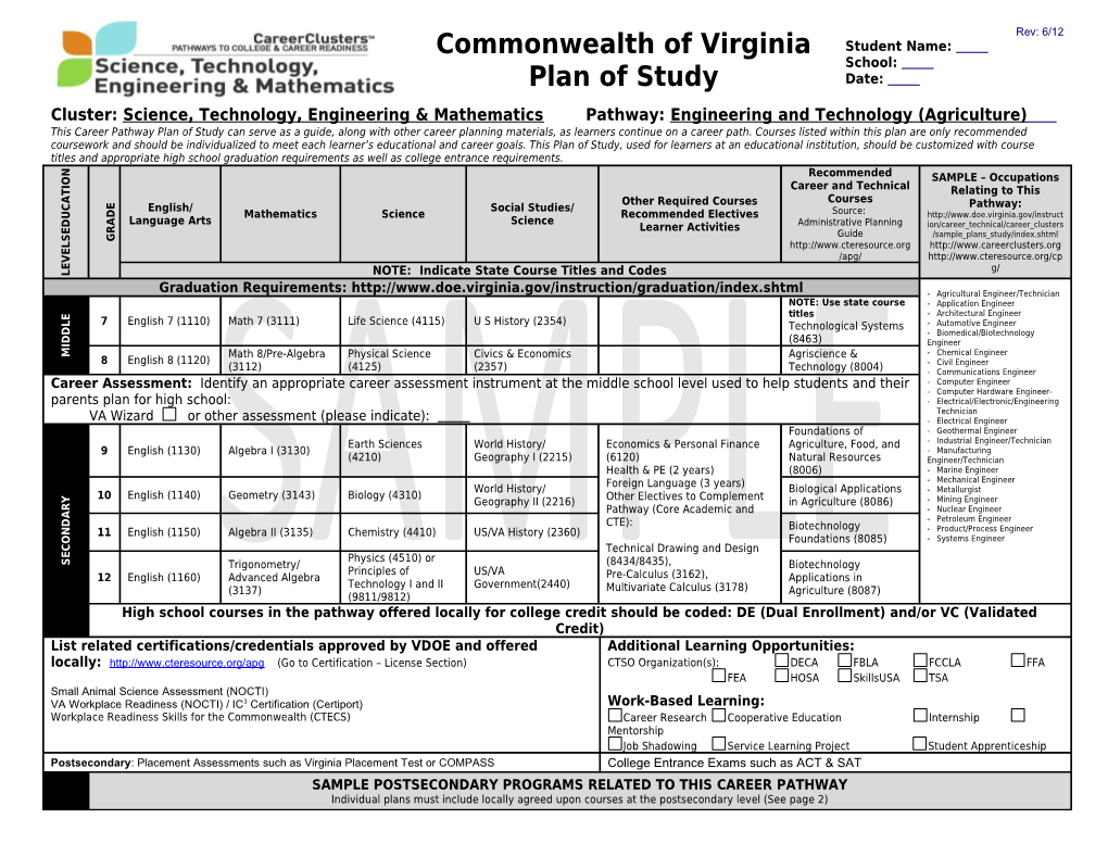 Commonwealth of Virginia Plan of Study s1