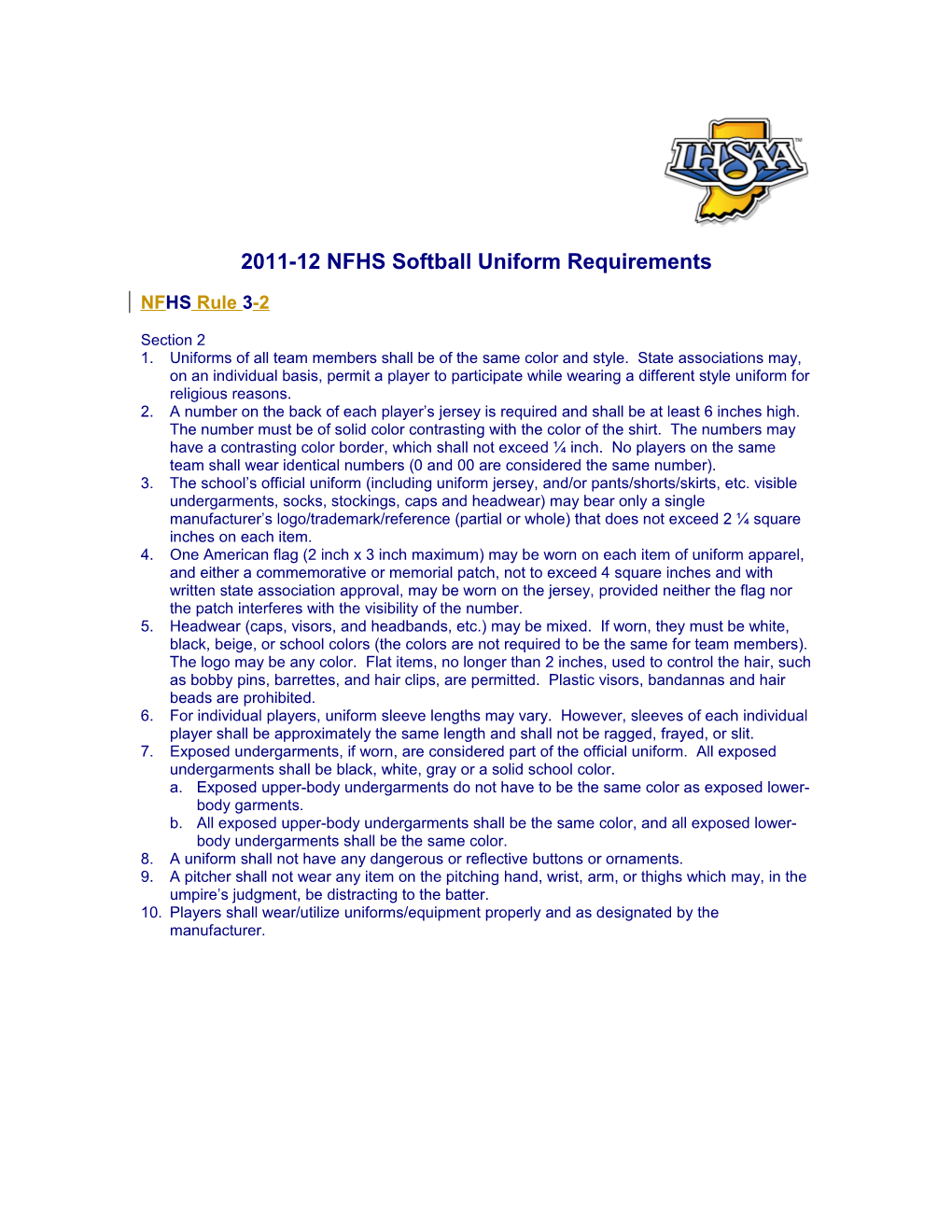 IHSAA Volleyball Uniform Requirements