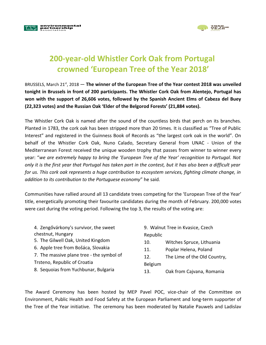 200-Year-Old Whistler Cork Oak from Portugal