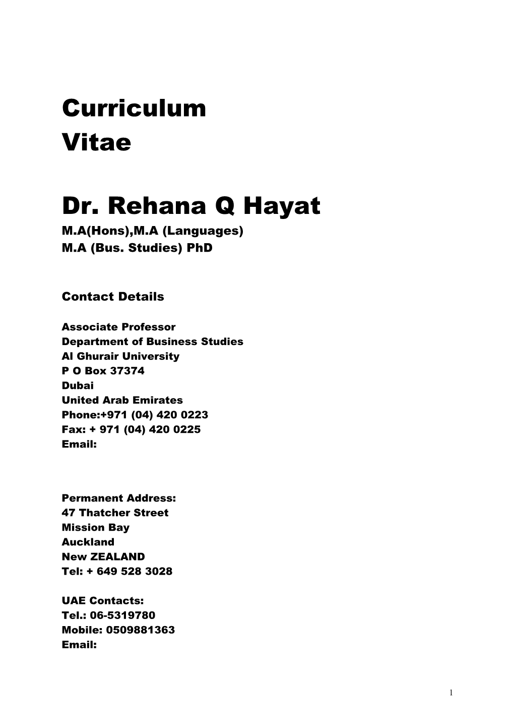 Dr. Rehana Q Hayat
