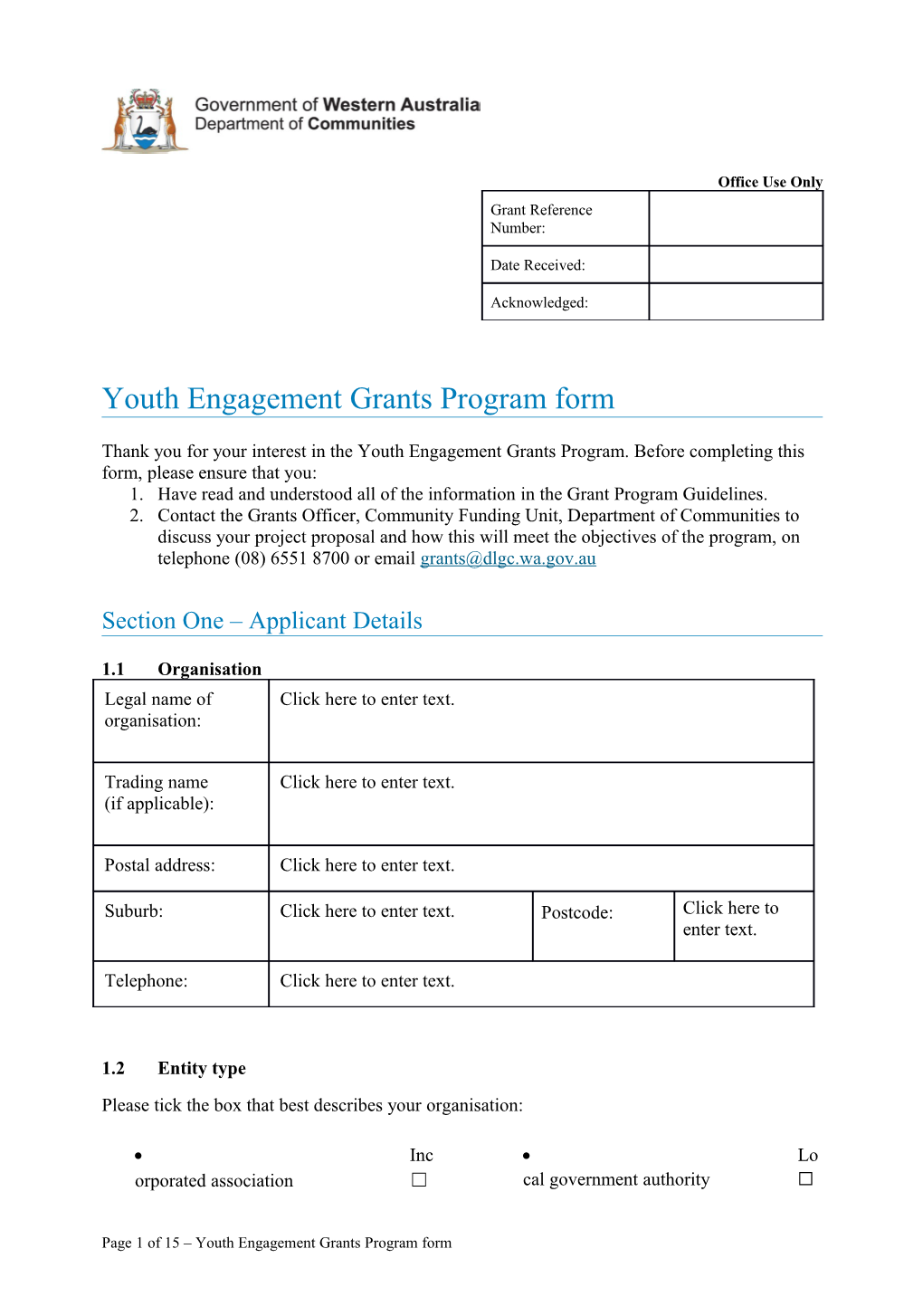 Youth Engagement Grant Program Application Form