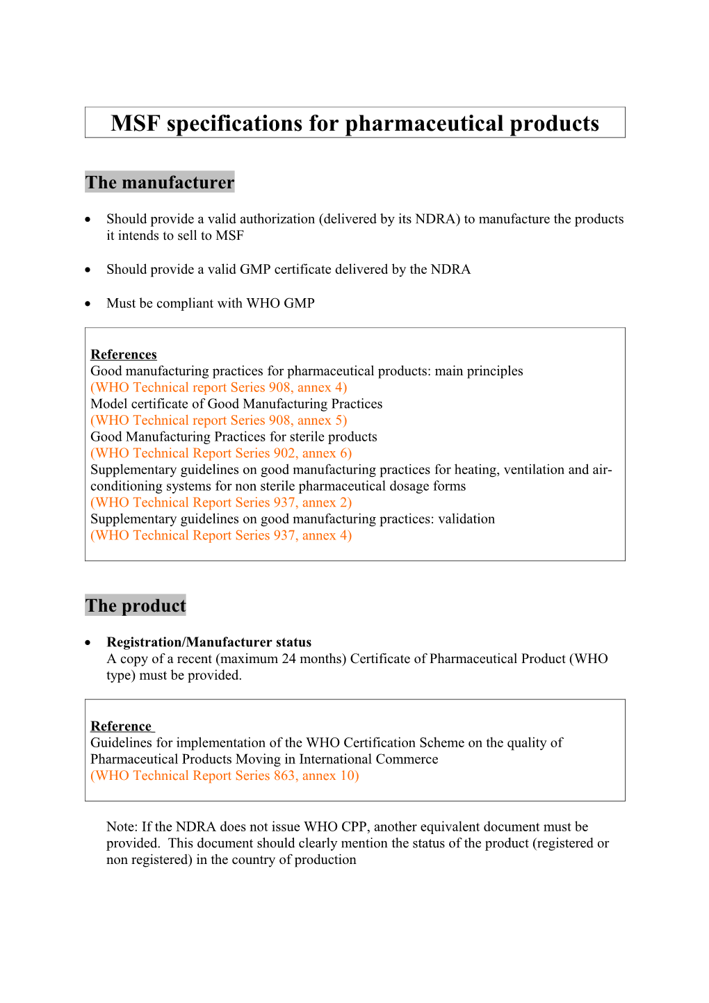 MSF Norms and Standards