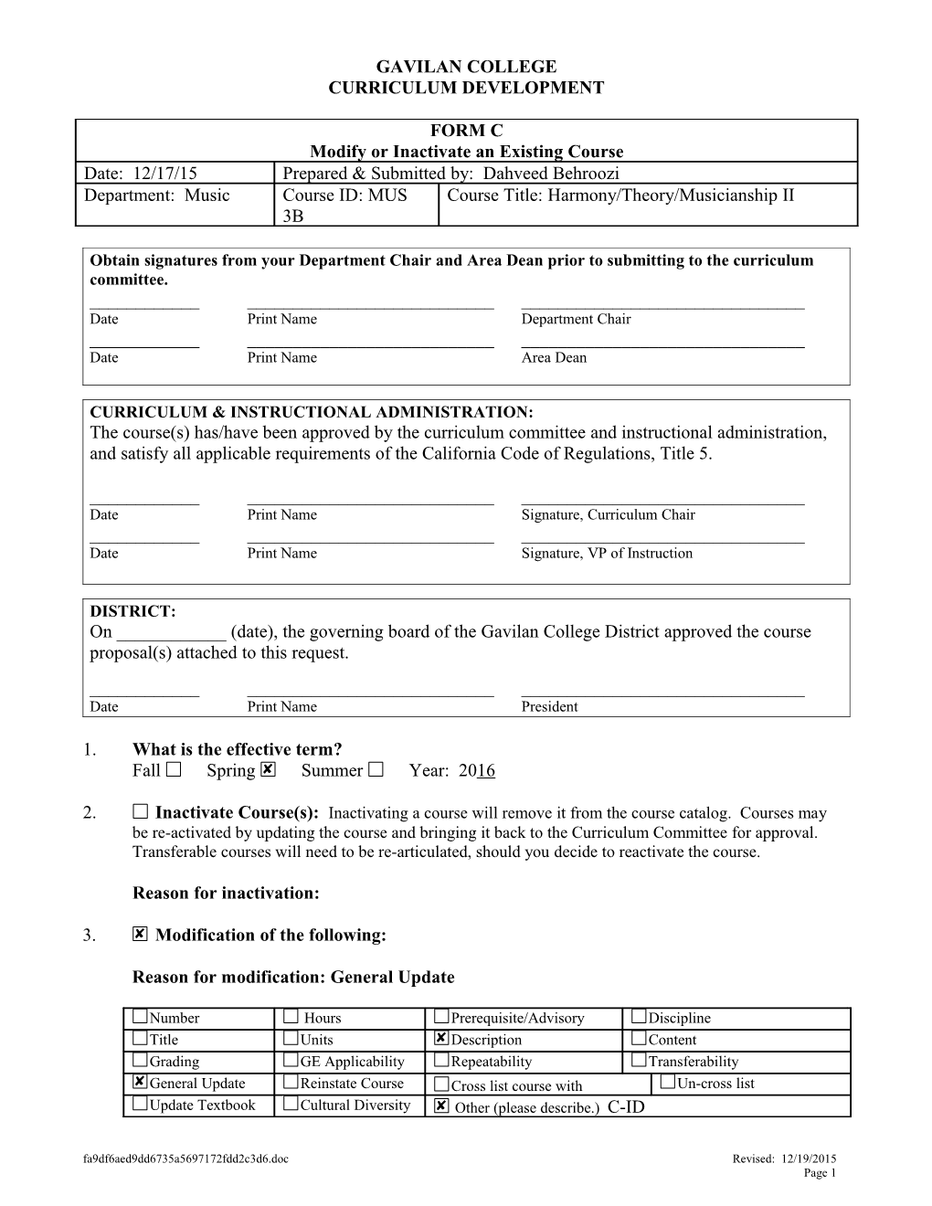 Course Discipline and s12