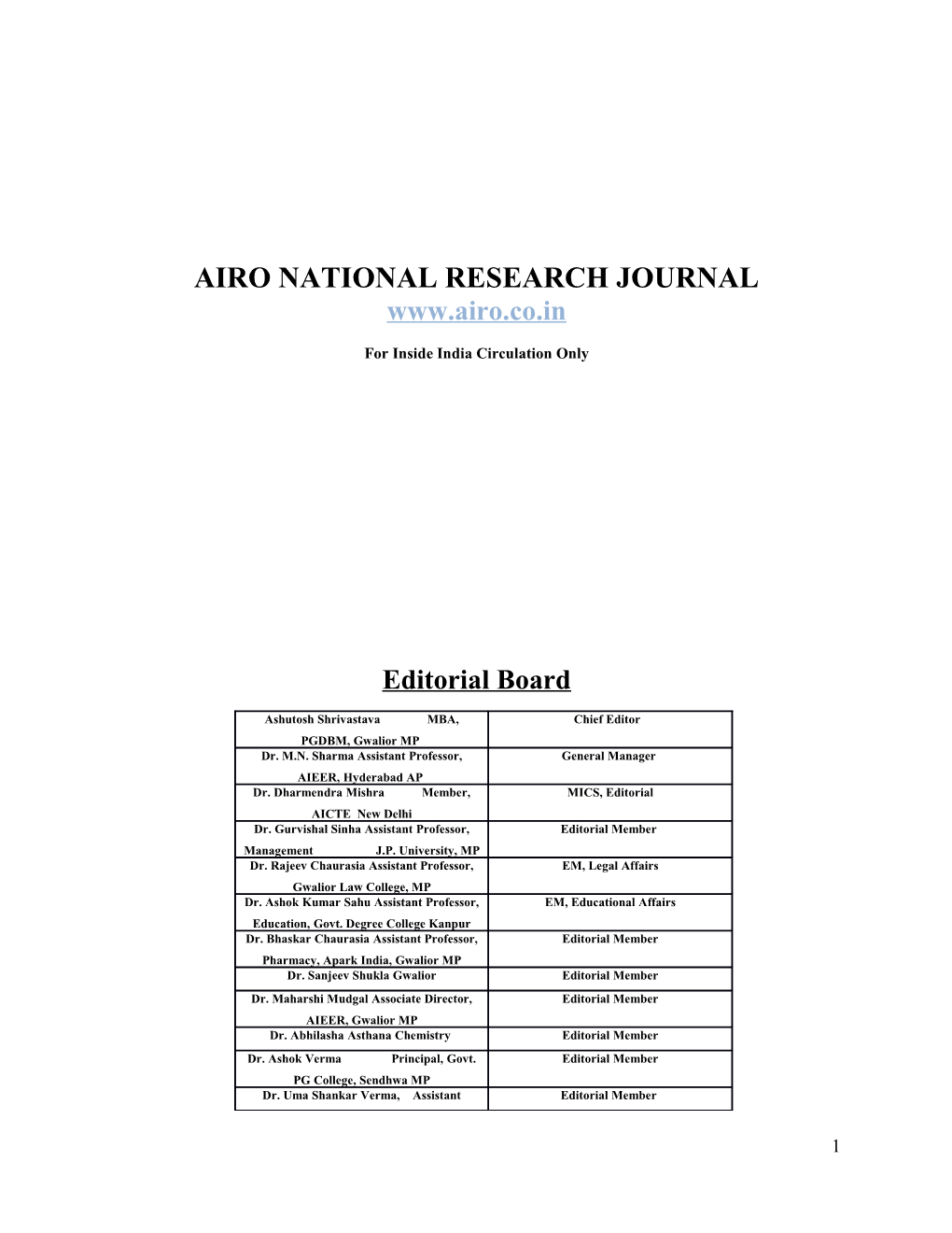 Airo National Research Journal