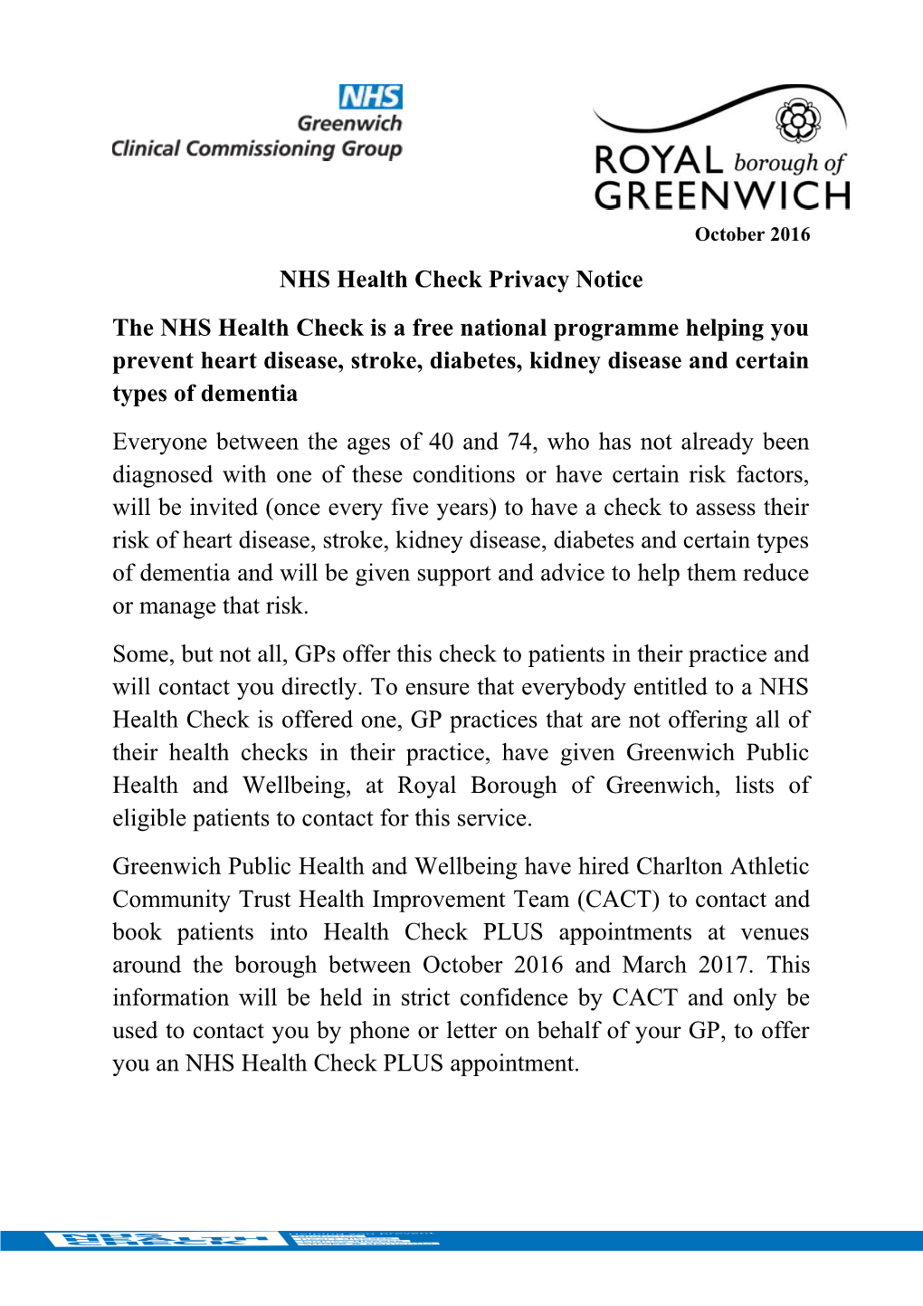 NHS Health Check Privacy Notice