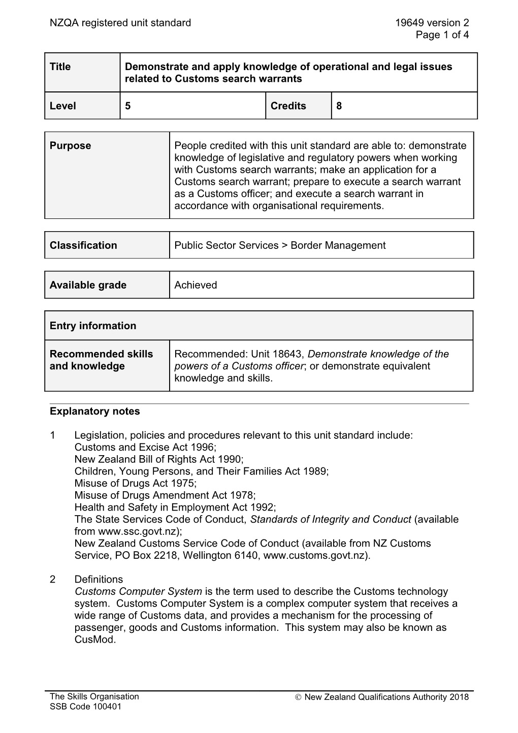 19649 Demonstrate and Apply Knowledge of Operational and Legal Issues Related to Customs