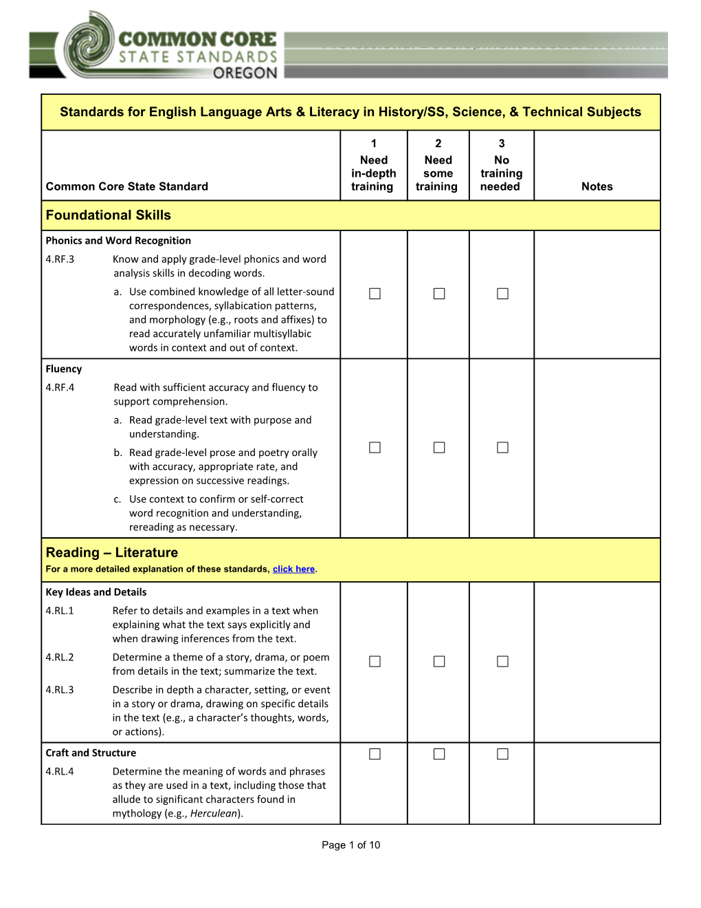 Standards for English Language Arts & Literacy in History/SS, Science, & Technical Subjects