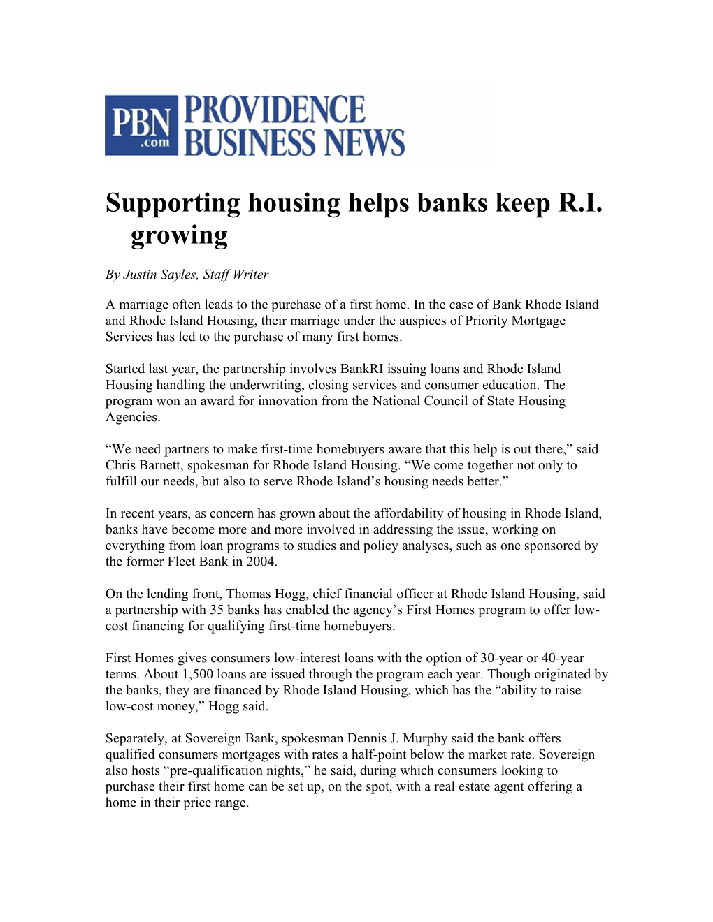 Supporting Housing Helps Banks Keep R.I. Growing