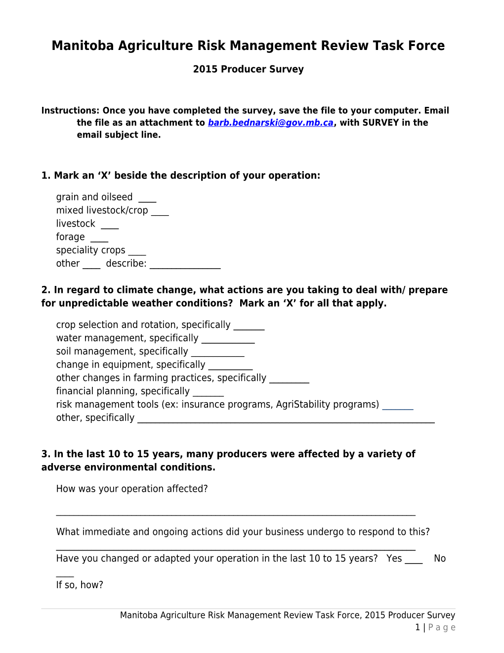 Survey for the Agriculture Risk Management Review Task Force