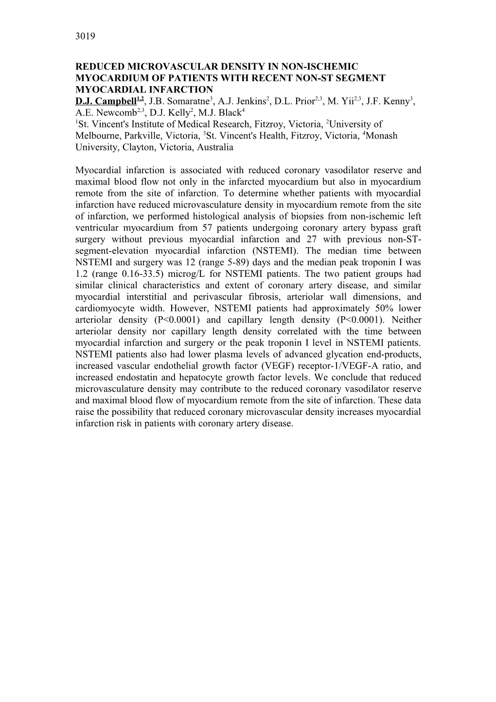 Reduced Microvascular Density in Non-Ischemic Myocardium of Patients with Recent Non-St