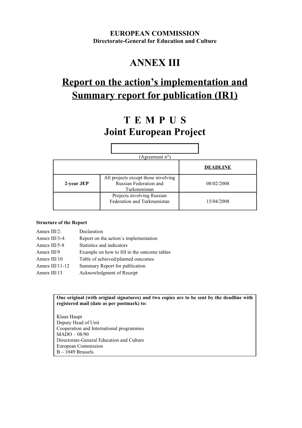 First Implementation Report Annex III/2