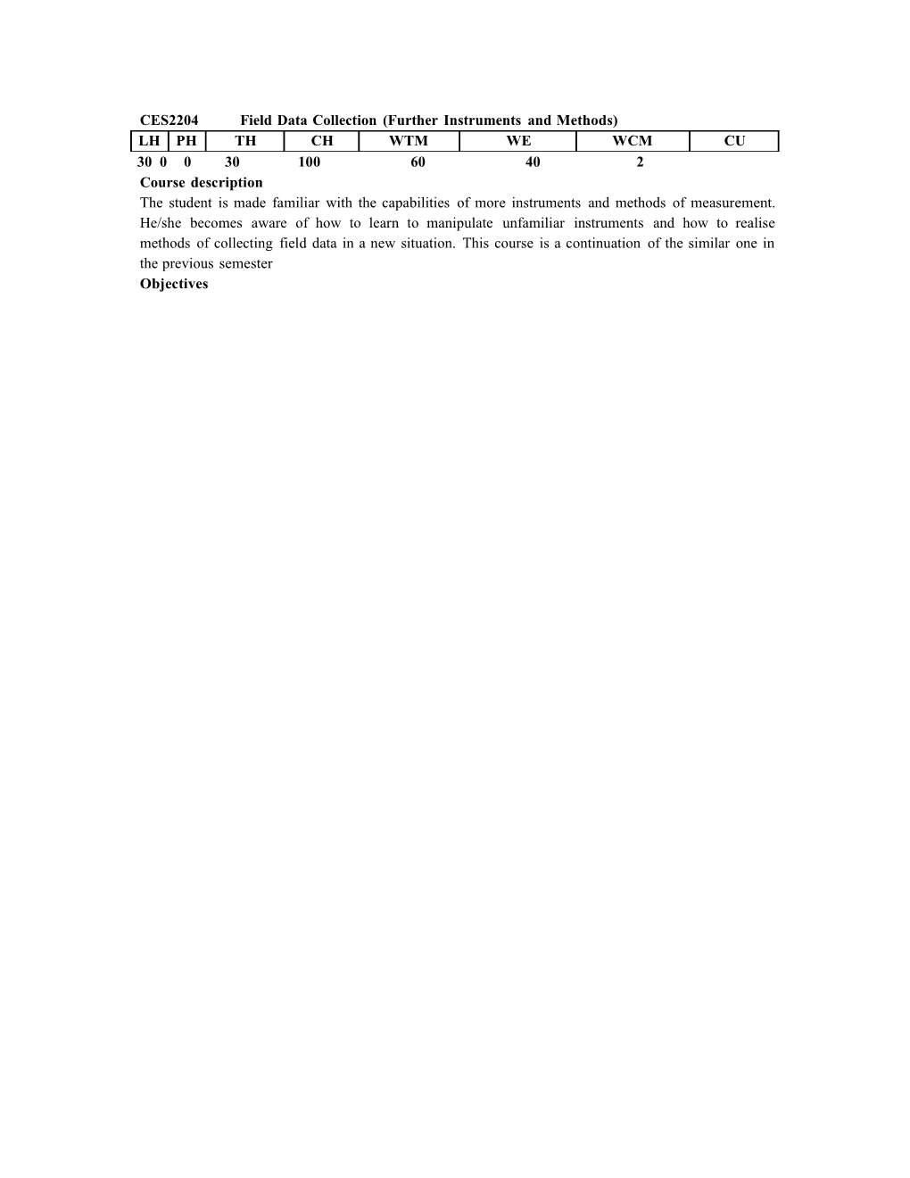 CES2204 Field Data Collection (Further Instruments and Methods)