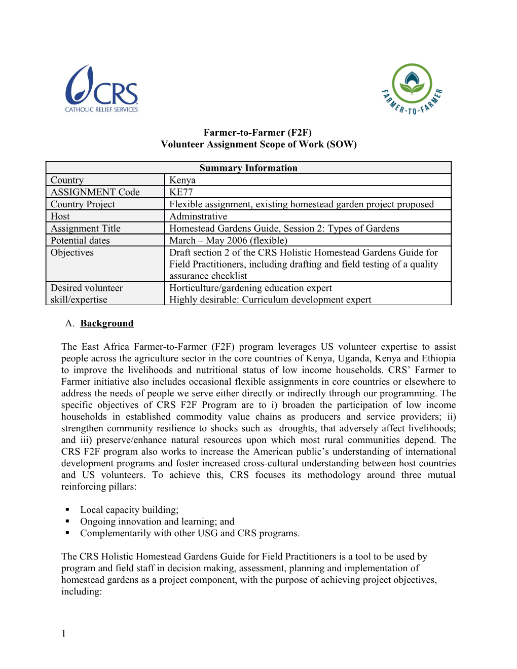 Volunteer Assignment Scope of Work (SOW)