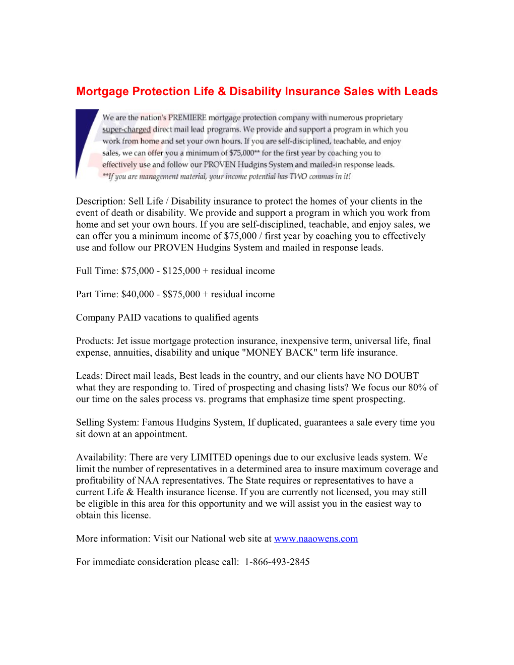 Mortgage Protection Life & Disability Insurance Sales with Leads