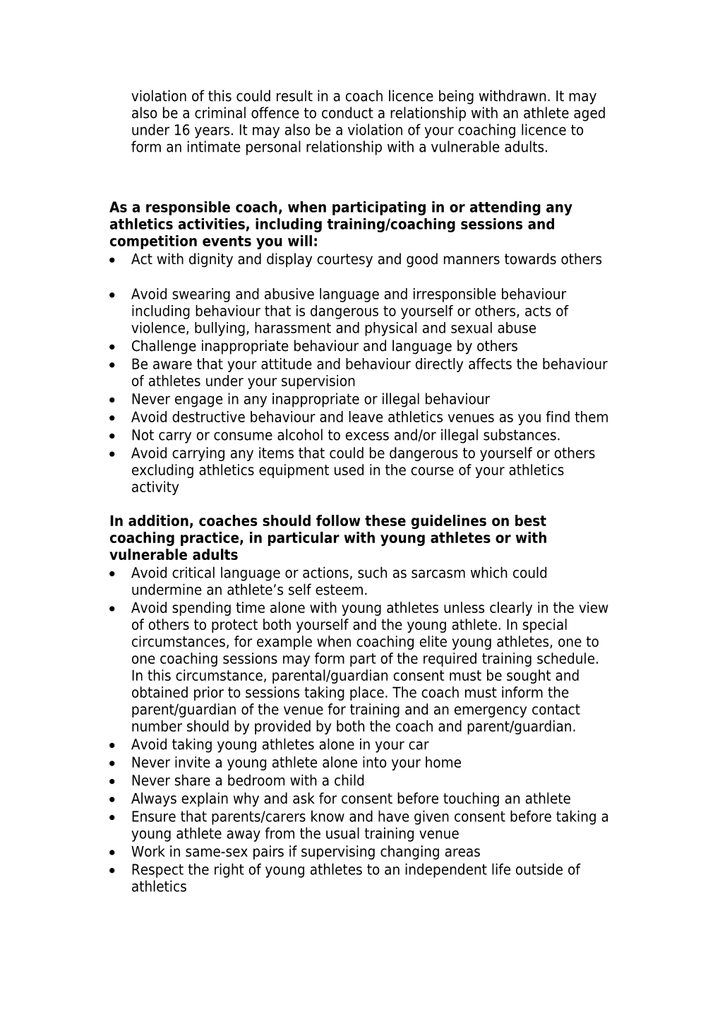 Code of Conduct for Coaches