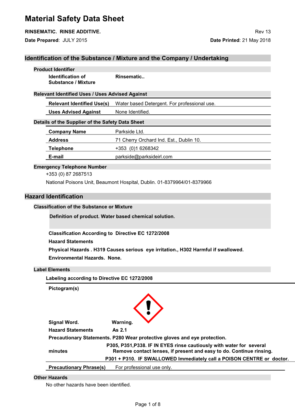 Material Safety Data Sheet s98