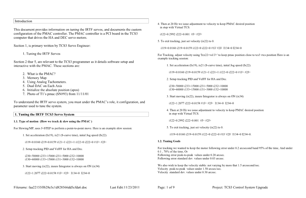 Section 1, Is Primary Written by TCS3 Servo Engineer