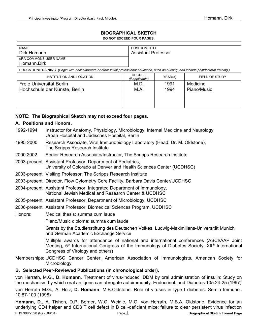 PHS 398 (Rev. 9/04), Biographical Sketch Format Page s15