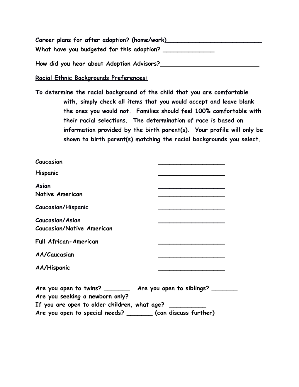 Pre Screening - Confidential Questionnaire