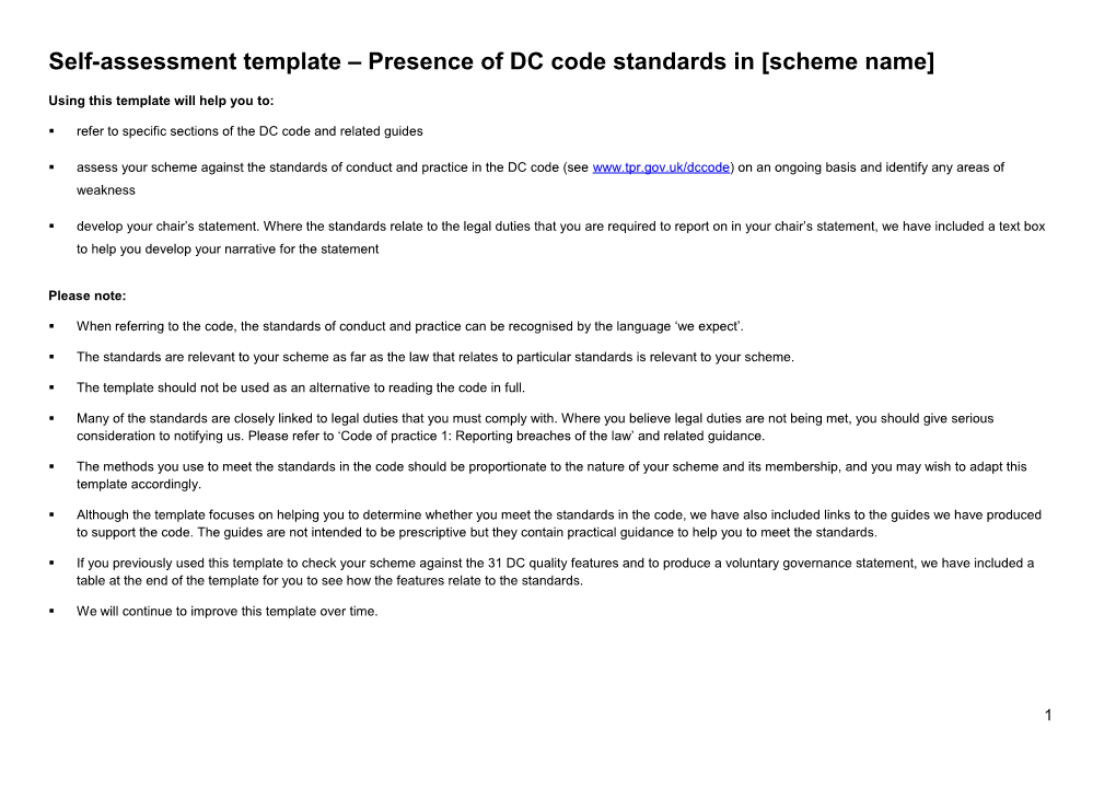 Self-Assessment Template Presence of DC Code Standards in Scheme Name