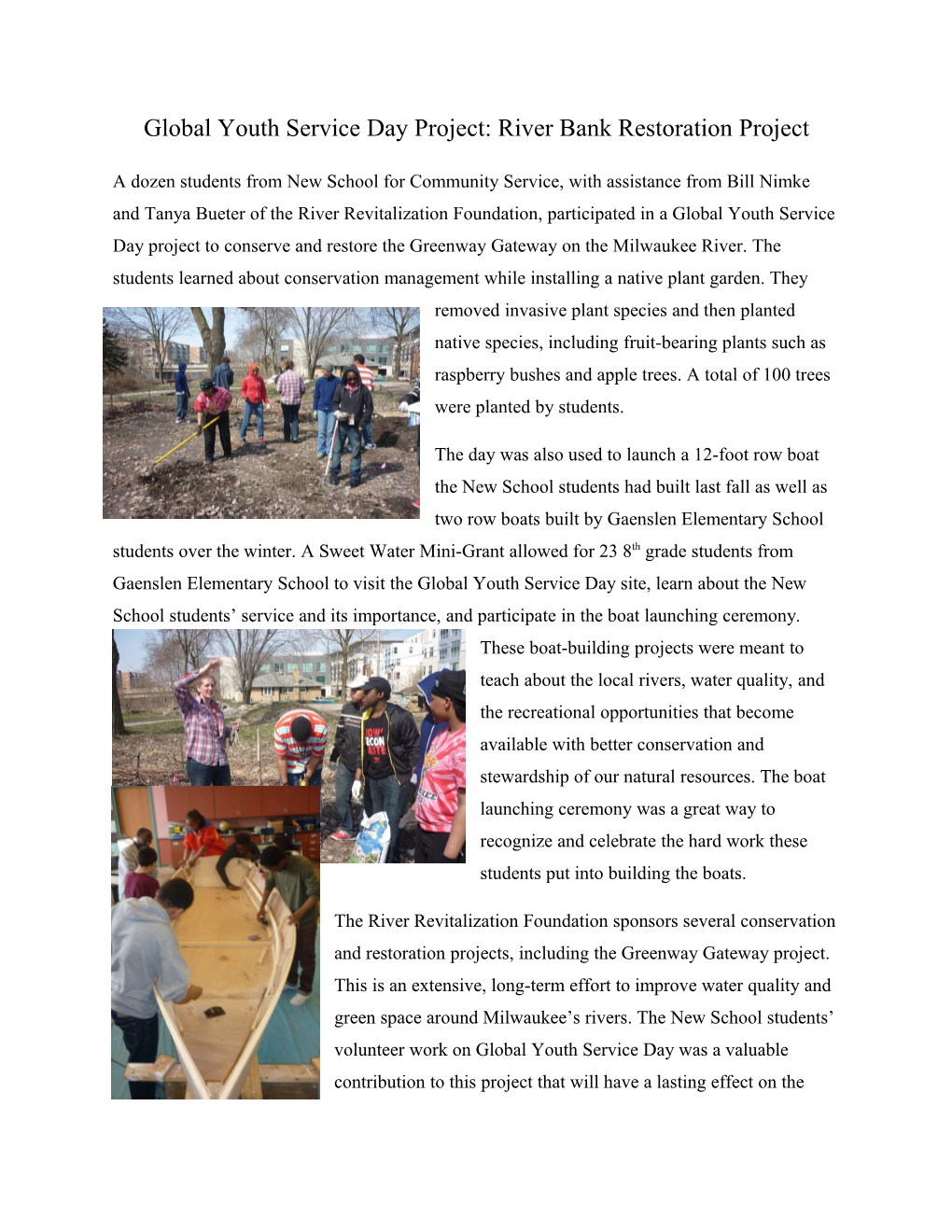 Global Youth Service Day Project: River Bank Restoration Project